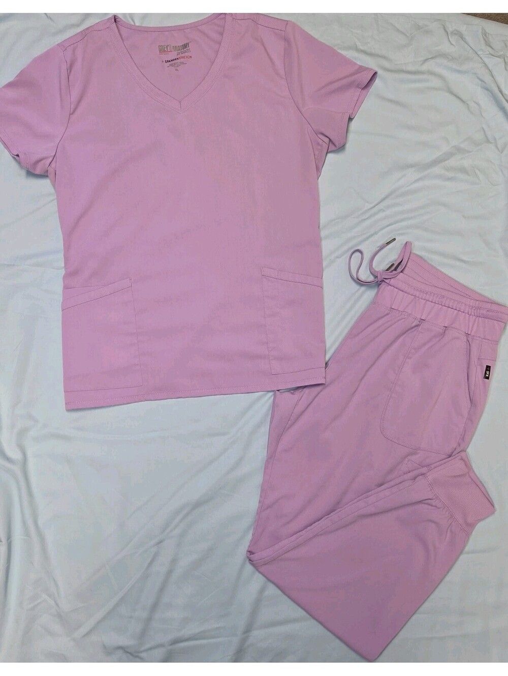 Grey's Anatomy by Barco Scrub Set XL Lavender Spandex Stretch Top & Jogger